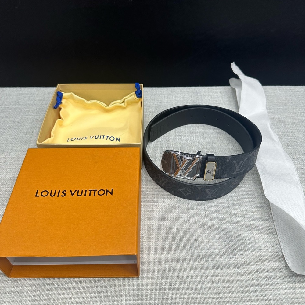 Louis Vuitton Monogram Black Belt with Silver Buckle